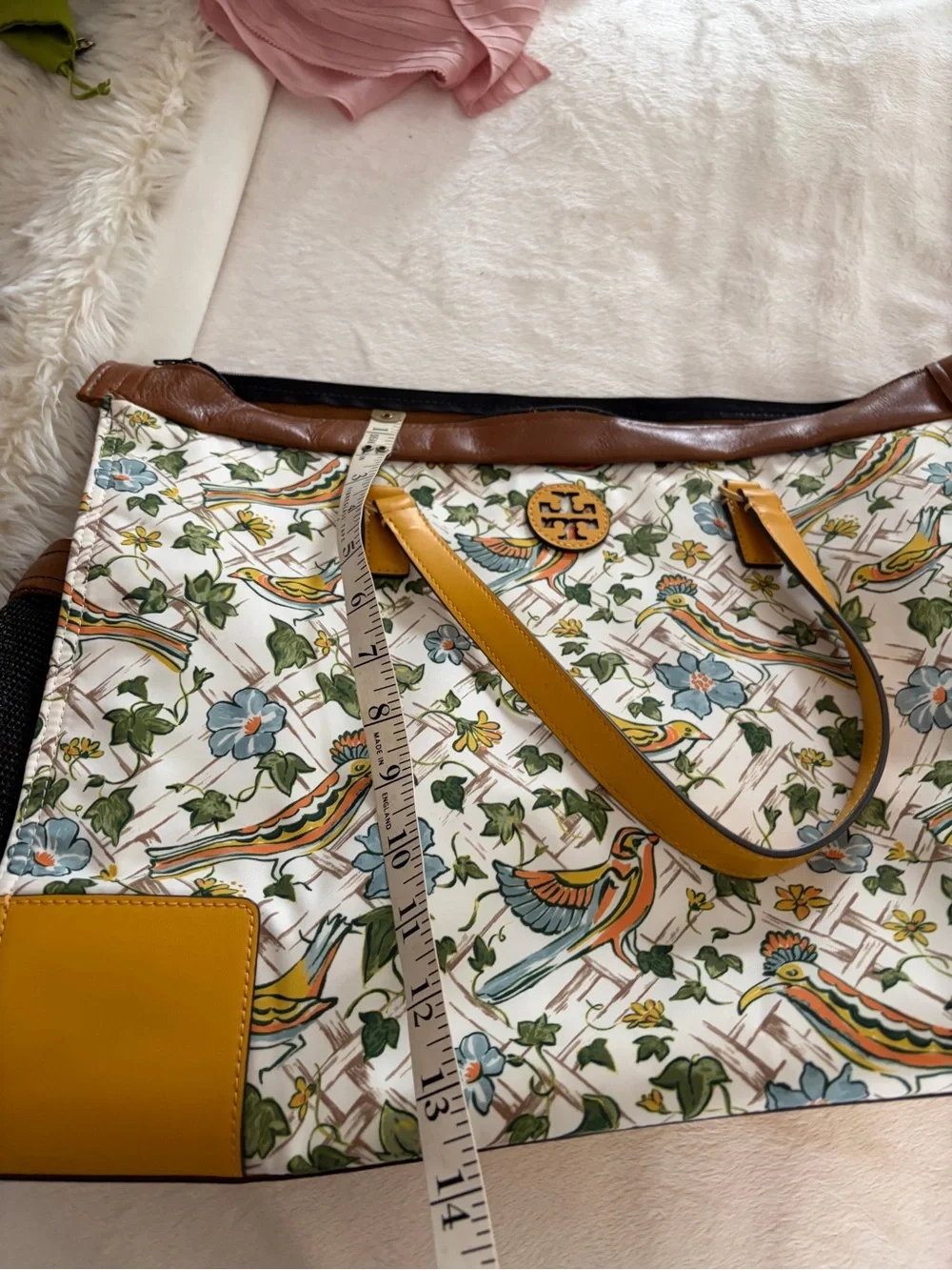 Tory burch Ella tote dog pet carrier bird print zip top mesh sides
